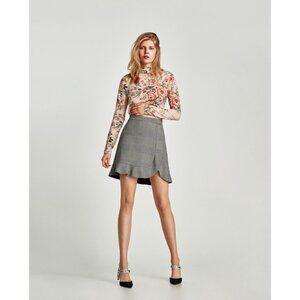 Zara Houndstooth Plaid Scalloped Hem Mini Skirt